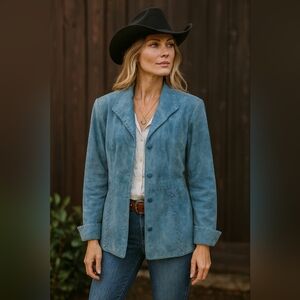 Nancy Bolen Blue Gray Suede Western Style Blazer sz XL